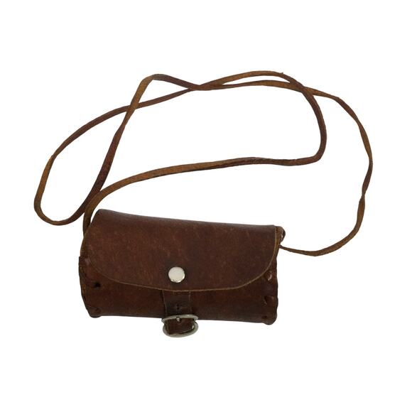 Handmade Brown Leather Oval Buckle Brown Coin Money Pouch Shoulder Strap - Picture 2 of 12